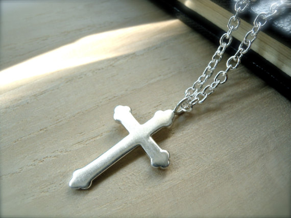 Mens cross necklace, Matte silver cross pendant faith jewellery ...